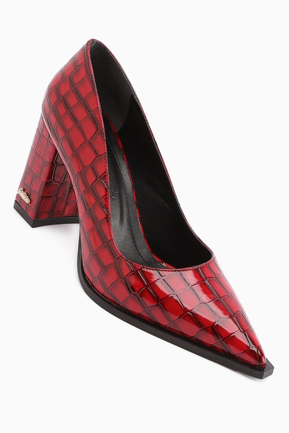 Lucy Burgundy Croco Thick Heeled Women's Stiletto