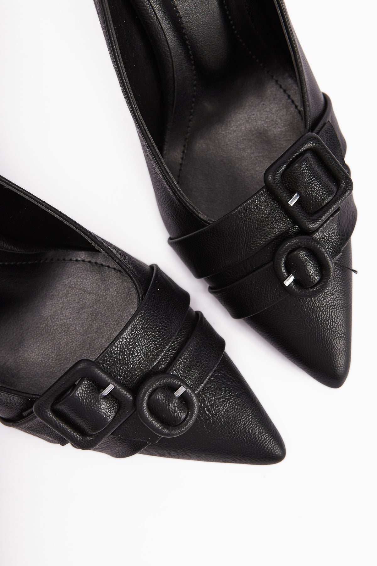 Halez Black Buckled Stiletto Pointed Toe Women's Heels