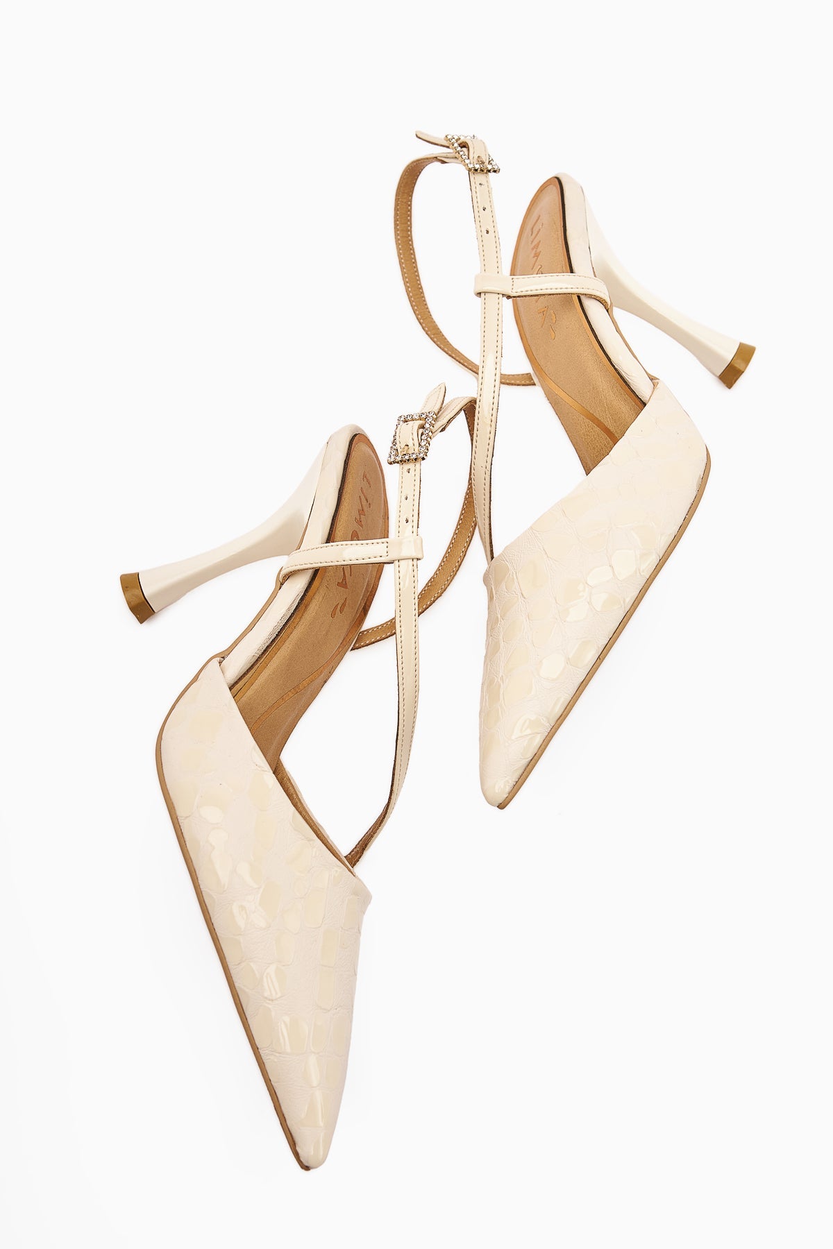 Sarah Genuine Leather – Beige Croc-Embossed Pointed-Toe Heeled Shoe (Women)