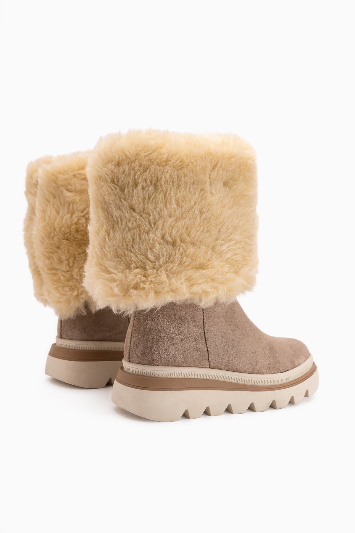 Edna Beige Wildleder Pelz Detail Damen Stiefel