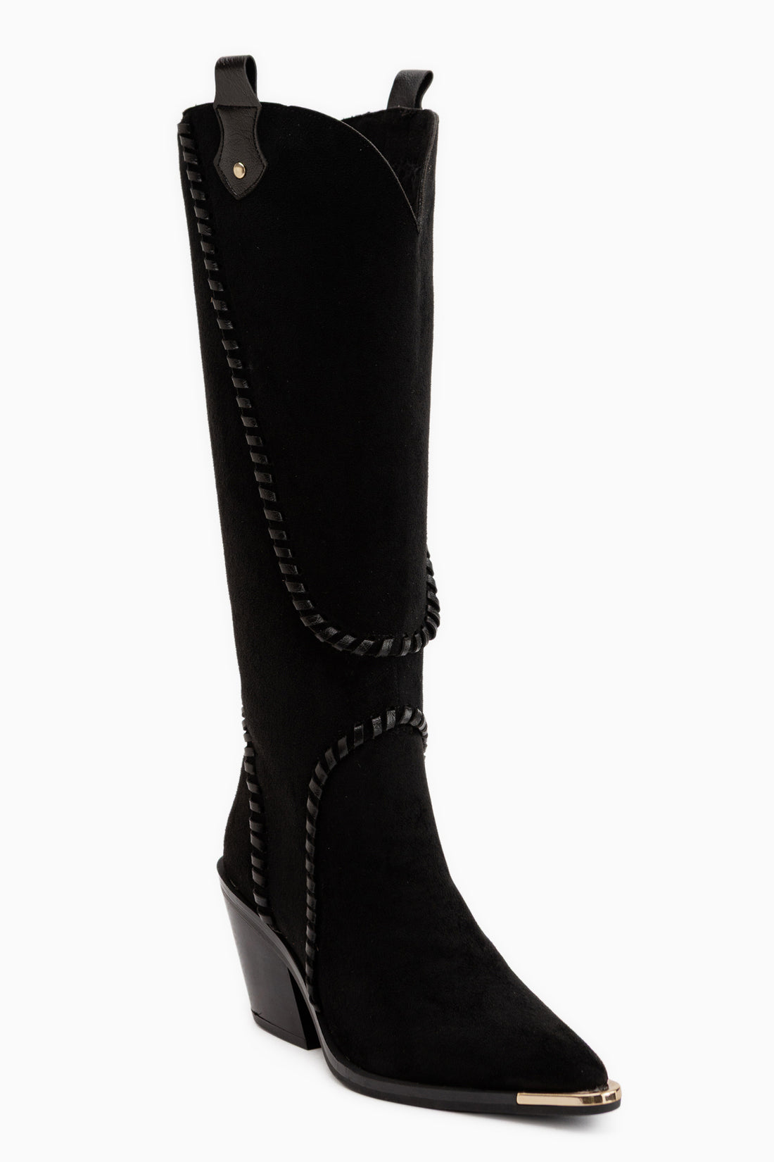 Gertie Schwarze Wildleder Stich Detail Damen Stiefel