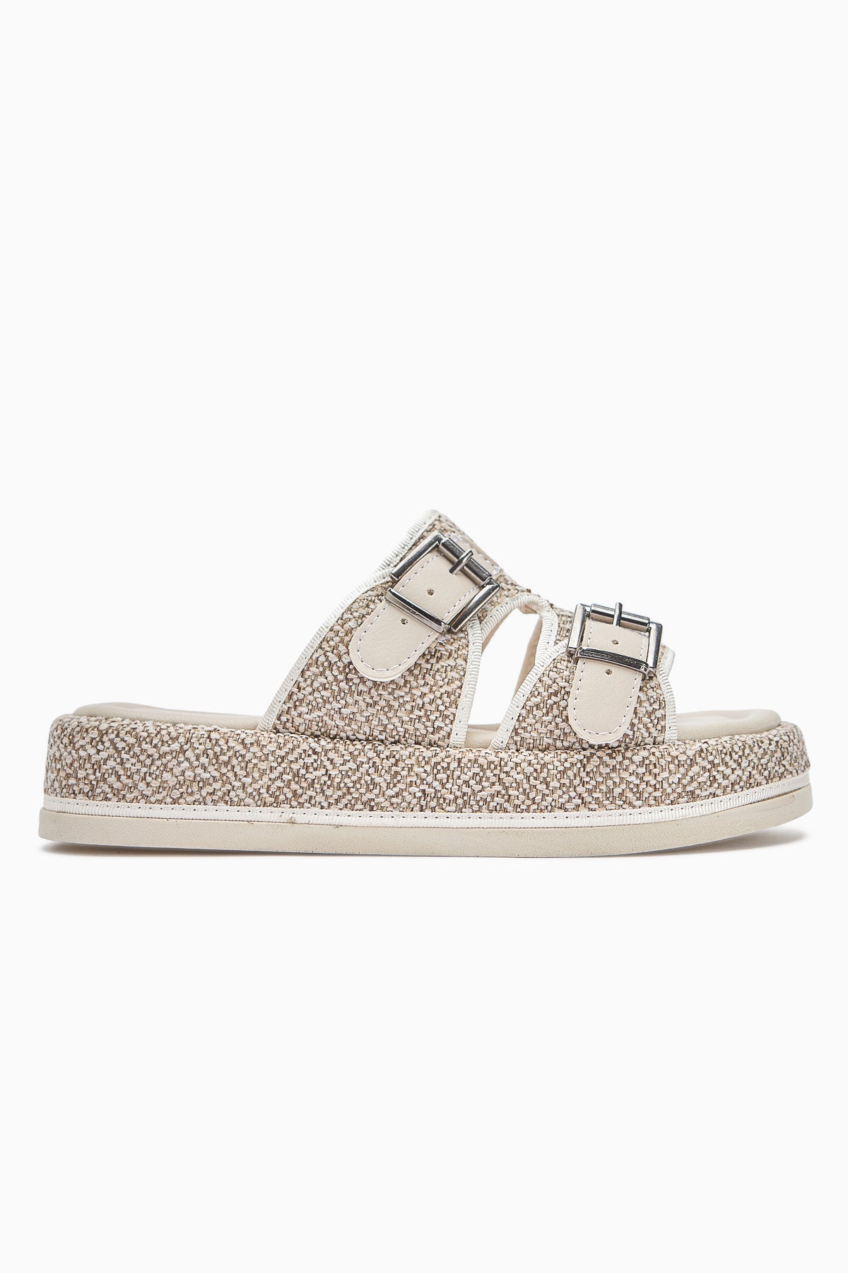 Madina Beige Doppelriemen Gürtel Damen Hausschuhe