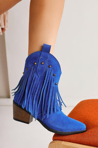 Lillebeth Blue Suede Tassel Stud Detail Western Boots