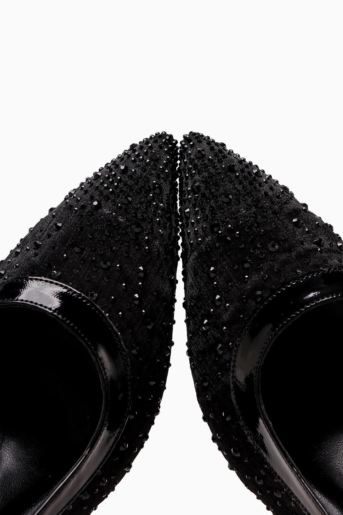 Kally – Black Transparent-Fabric Stone-Embellished Heeled Shoe (Women)