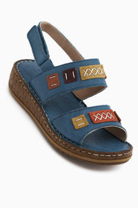 Loreta Echtes Leder Blau Doppelriemen Damen Sandale