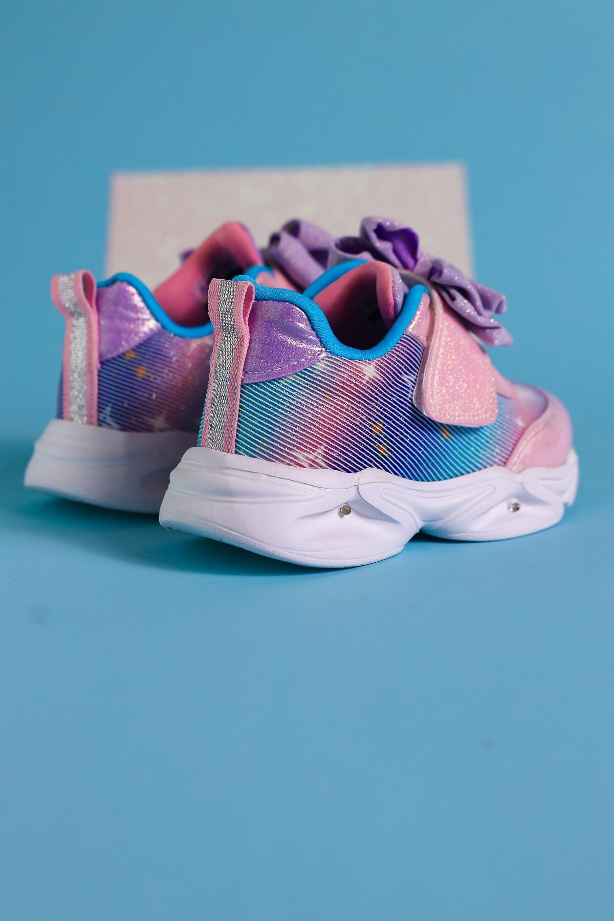 Feliz Puderrosa Schleifendetail Funkelnde Baby Sportschuhe mit Druckknöpfen