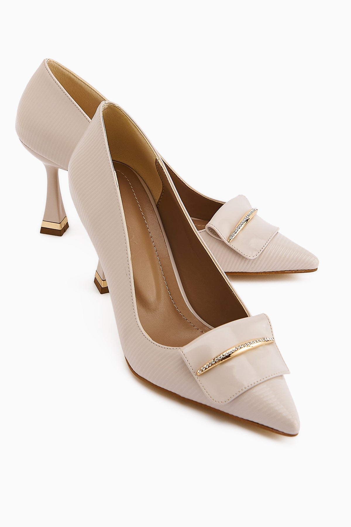 Saja Women's Beige Buckled High Heel Shoe