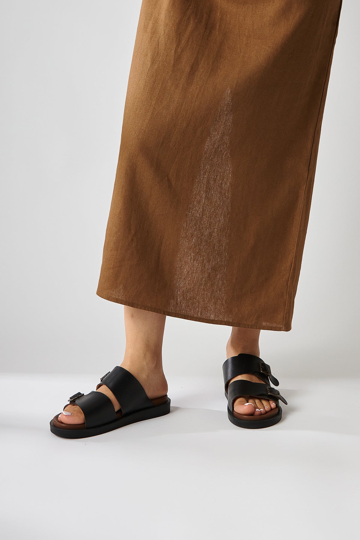 Soha Schwarz Doppelriemen Flache Damen Slipper