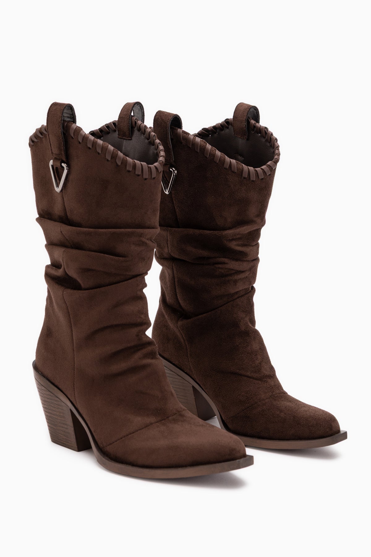 Reba Braun Wildleder Falten Dicke Absatz Damen Lange Cowboy Stiefel