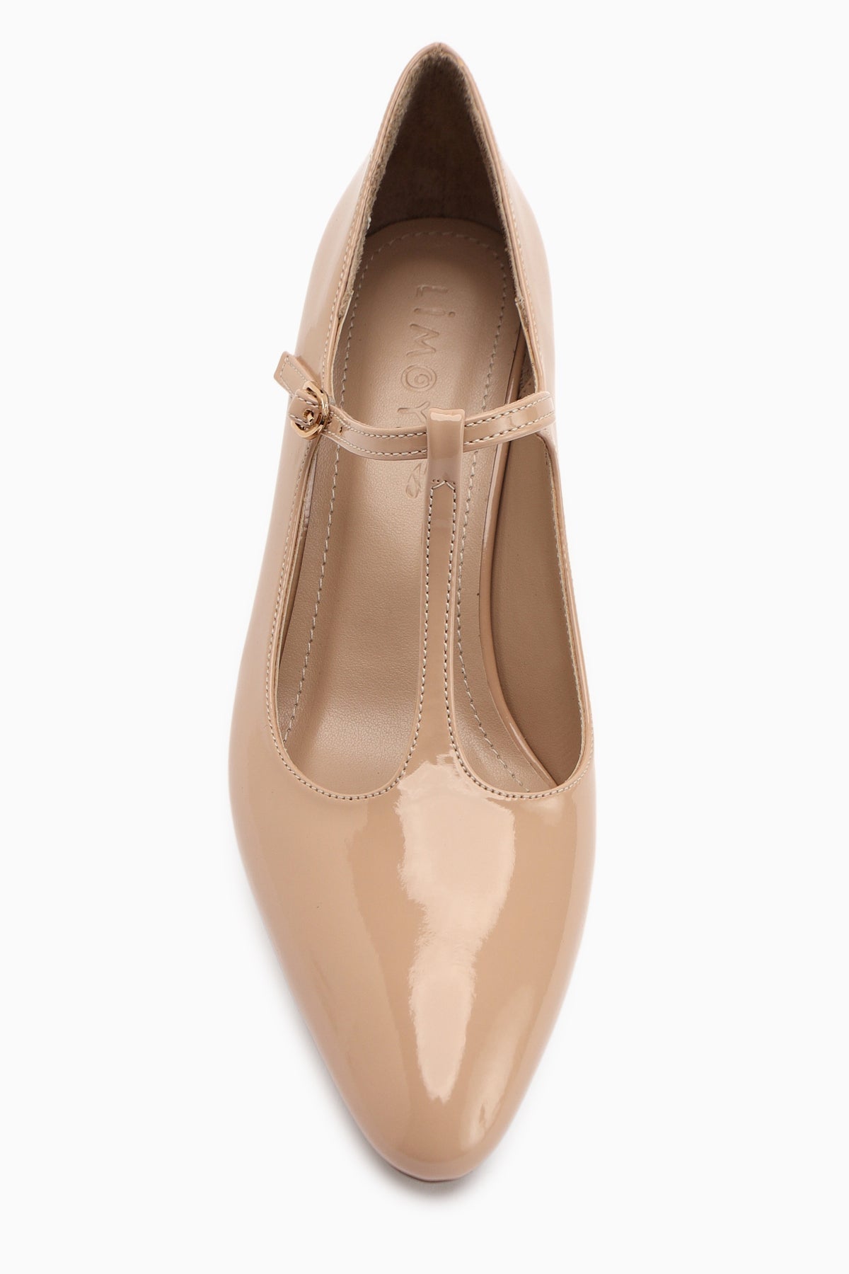 Sania Beige Patent Leather Belted High-Heeled Women's Shoe