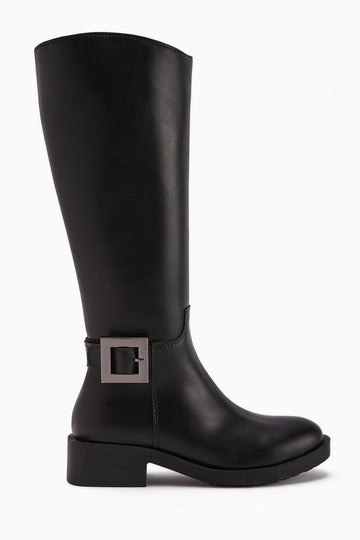 Becky Black Buckled High Platform Women's Boot