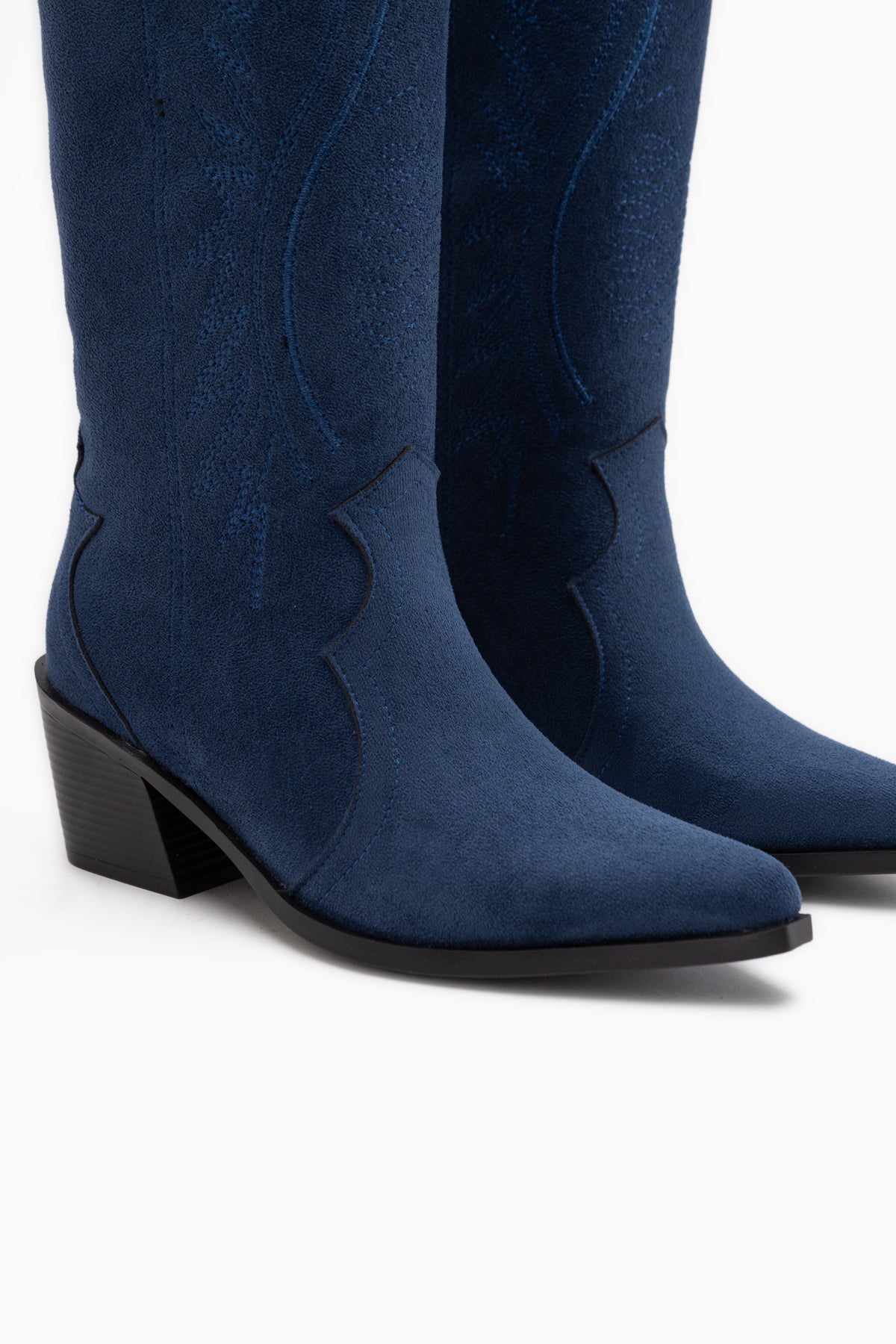 Hero Navy Suede Bestickte Cowboy Stiefel