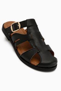 Marii Black Genuine Leather Buckle Detailed Women’s Slippers