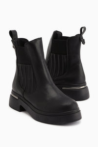 Pava Schwarze Absatz Detail Damen Stiefel