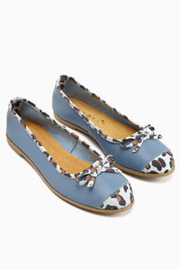 Echtes Leder Alfreda Blau Leoparden Detail Damen Ballerinas