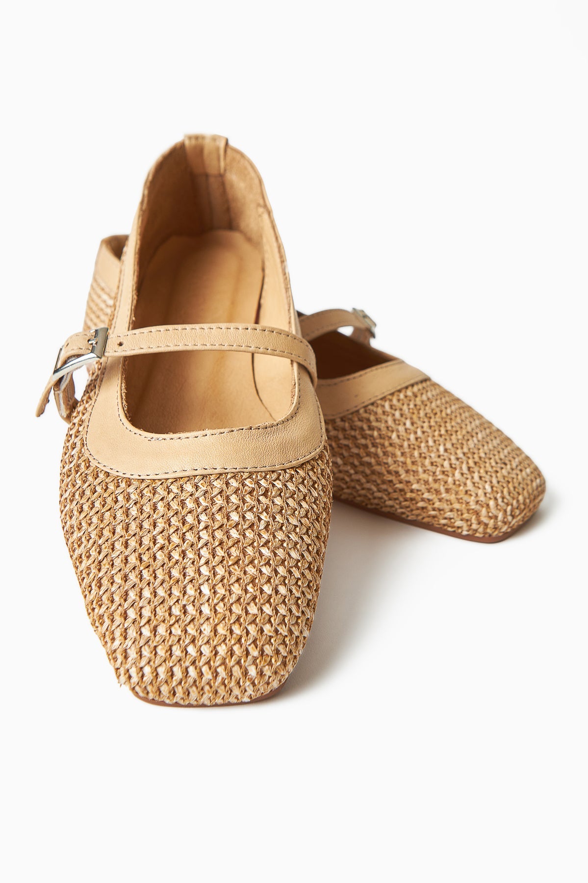 Remza Damen Ballerina mit Schnalle, Bequemer Alltagsschuh, Strohgewebte Textur