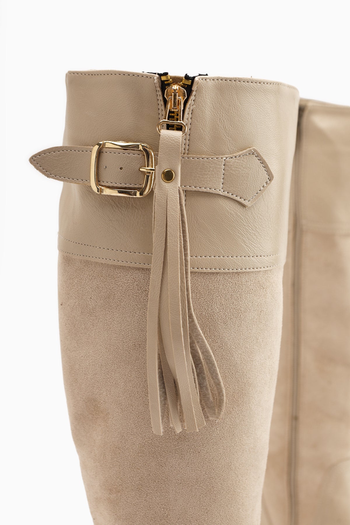Galia Beige Suede Buckled Women's Boots