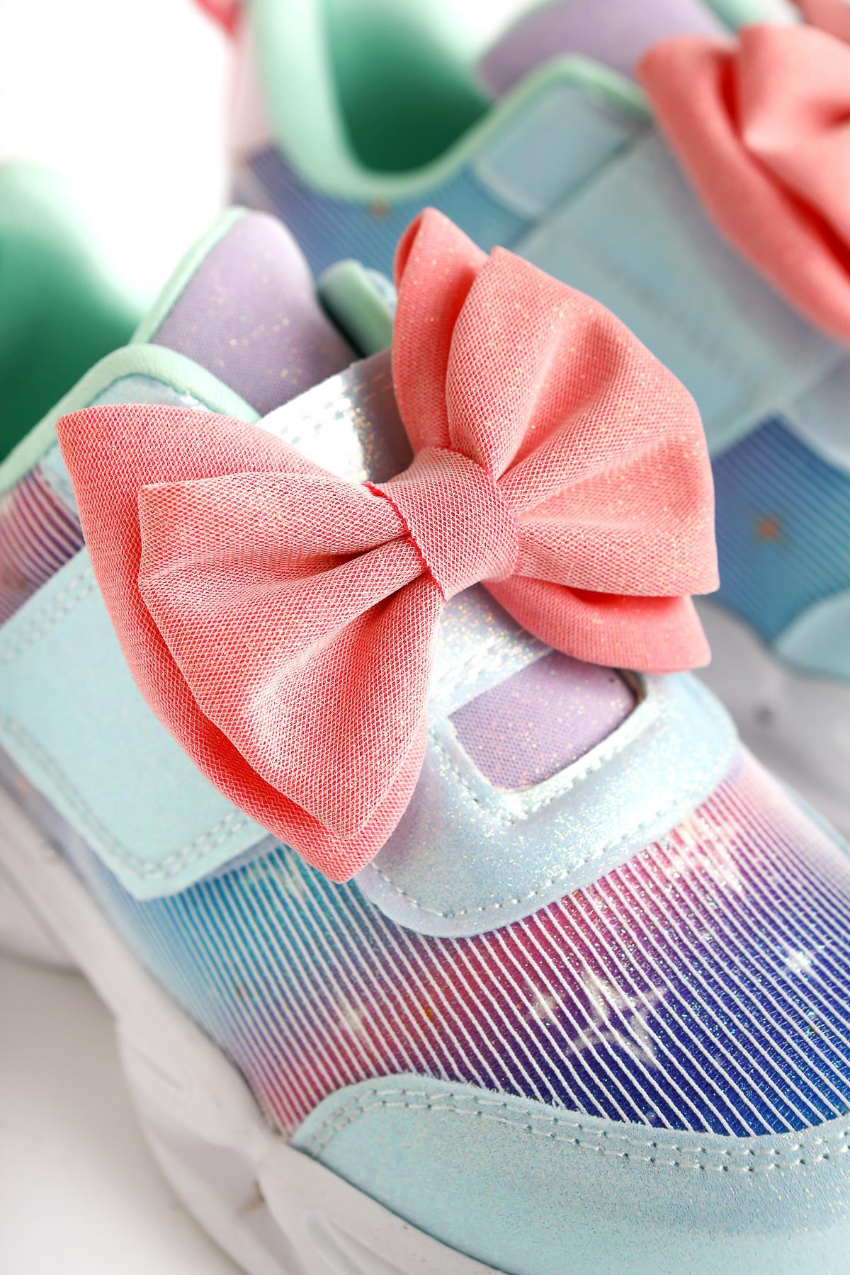 Gaia Türkis Schleifendetail Klettverschluss Leuchtender Kinder Sportschuh