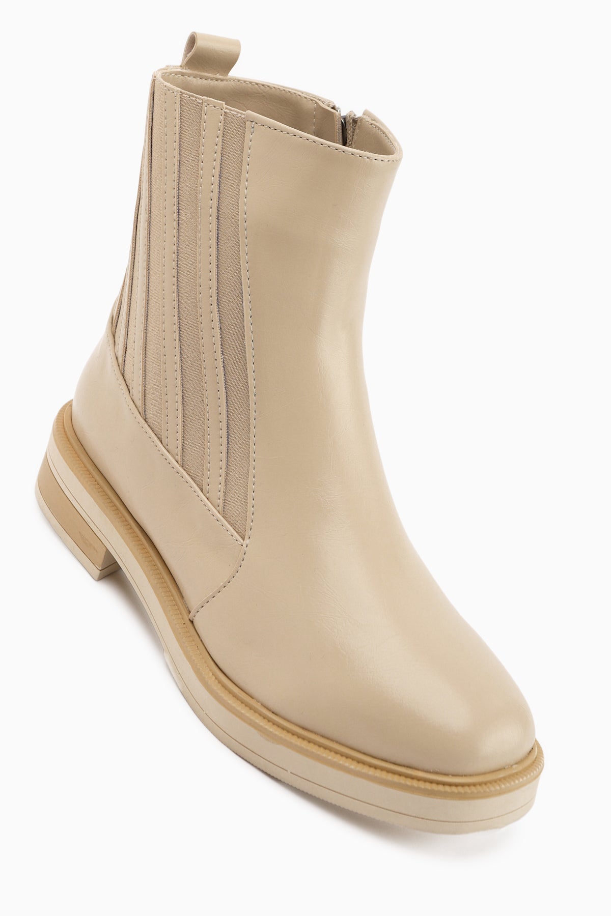 Lena Beige Elastic Detailed Women's Boot