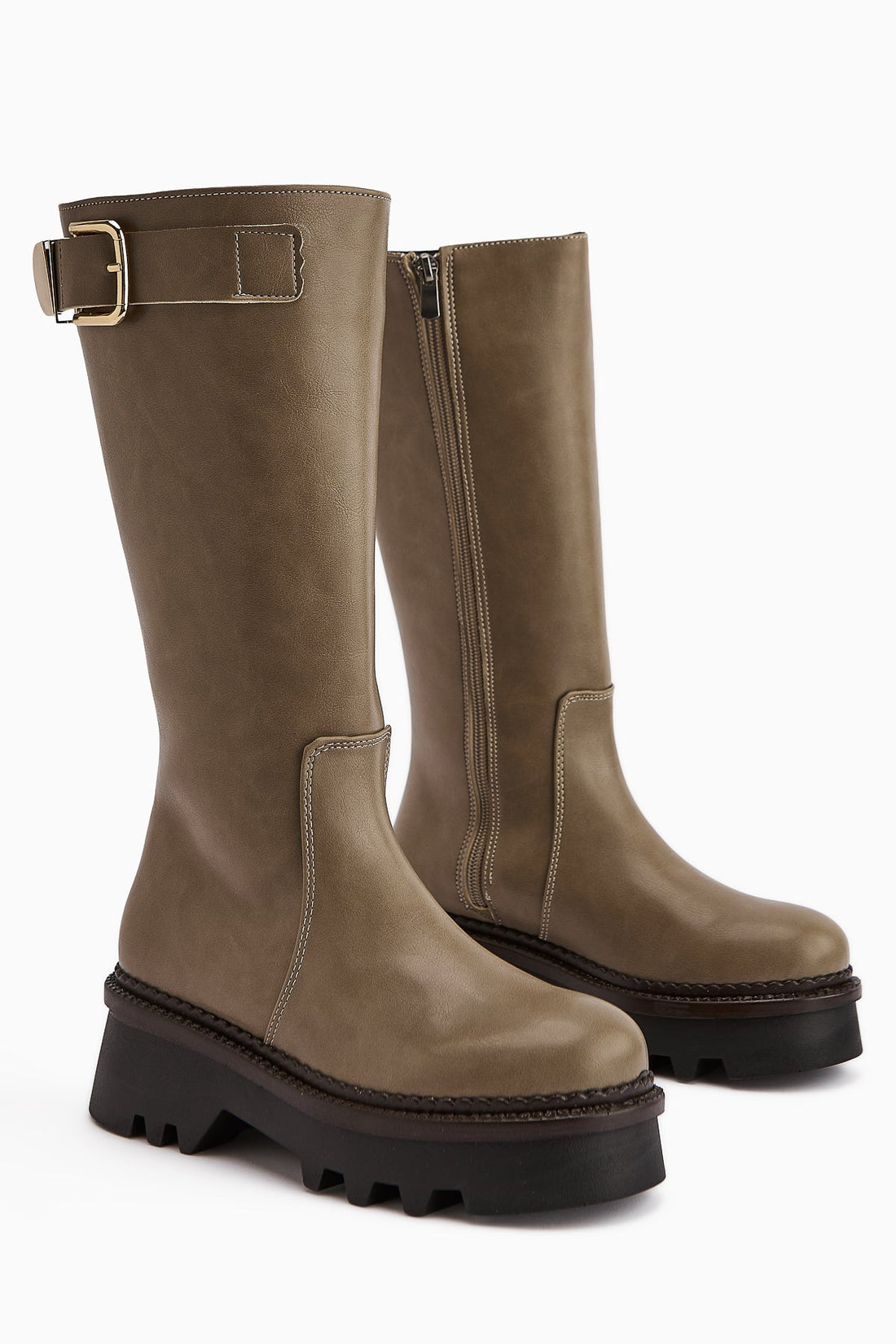 Hely Mink Buckle Detailed High-Platform Women's Boot