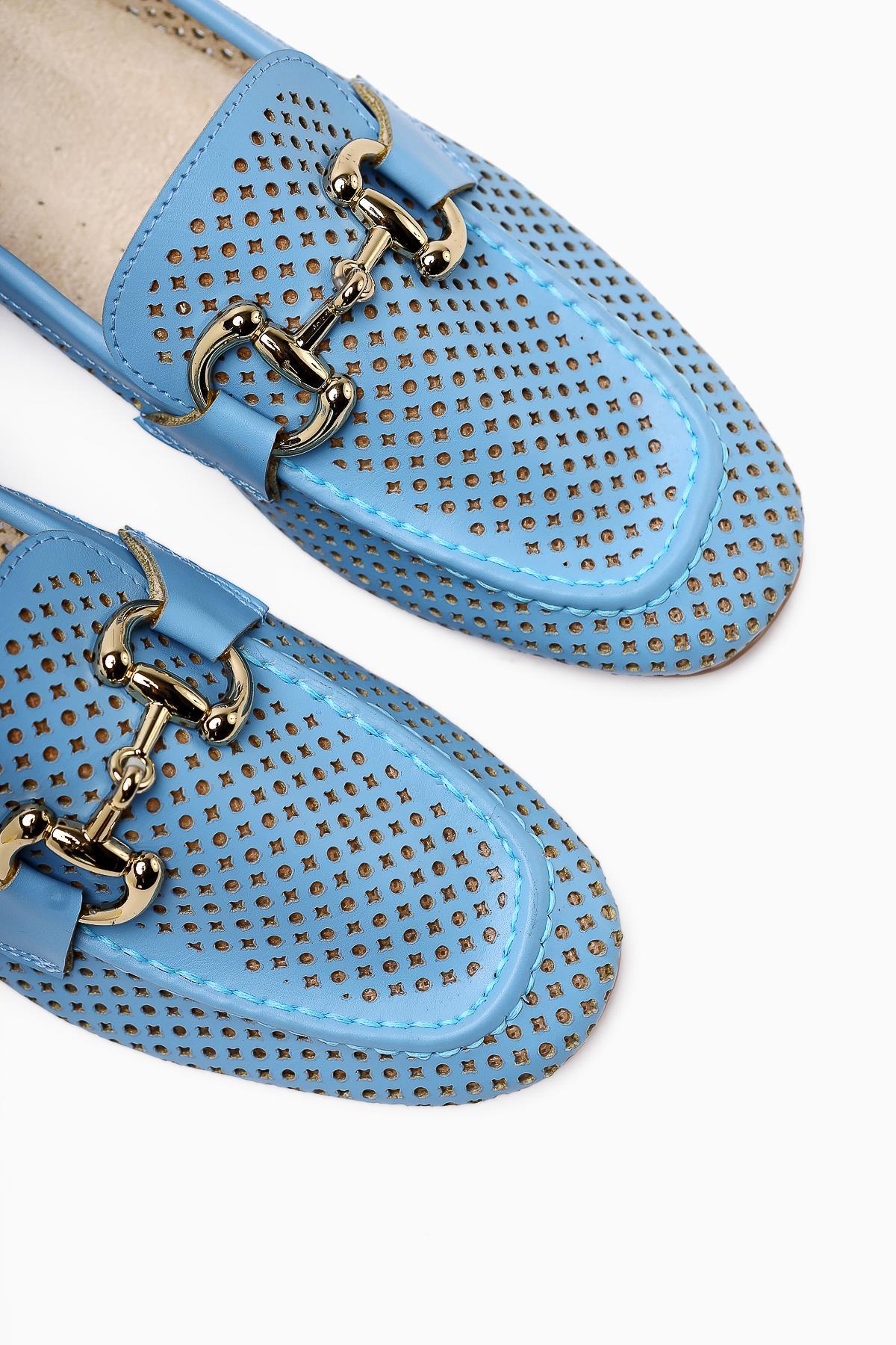 Gazali Blaue Schnalle Damen Ballett Flach