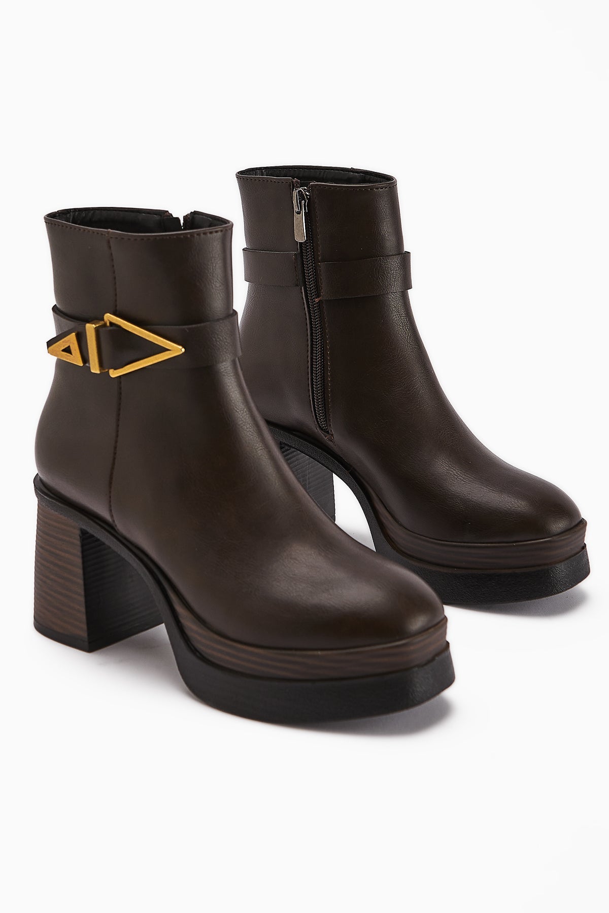 Hilda Coffee Buckle Detail Platform High Heel Women's Boot