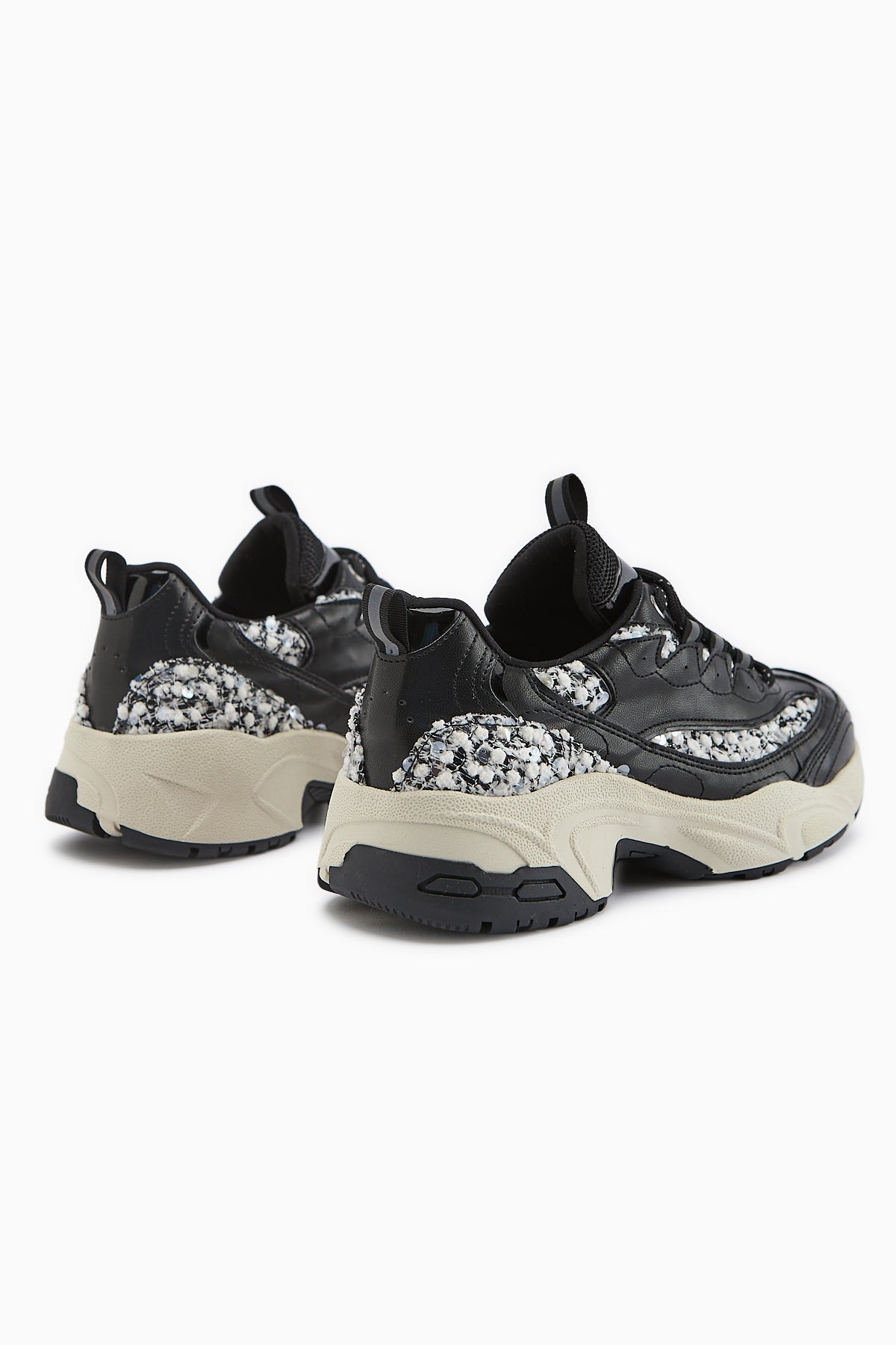 Rozhin Black Sequined Thick Sole Women's Sneaker