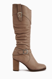 Ting Genuine Leather Mink Buckle Detail Women's Heeled Boot