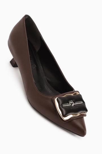Judita Coffee Buckled Women's Heeled Shoe
