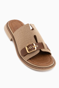 Gretha Beige Wildleder Mit Schnalle Damen Pantoletten