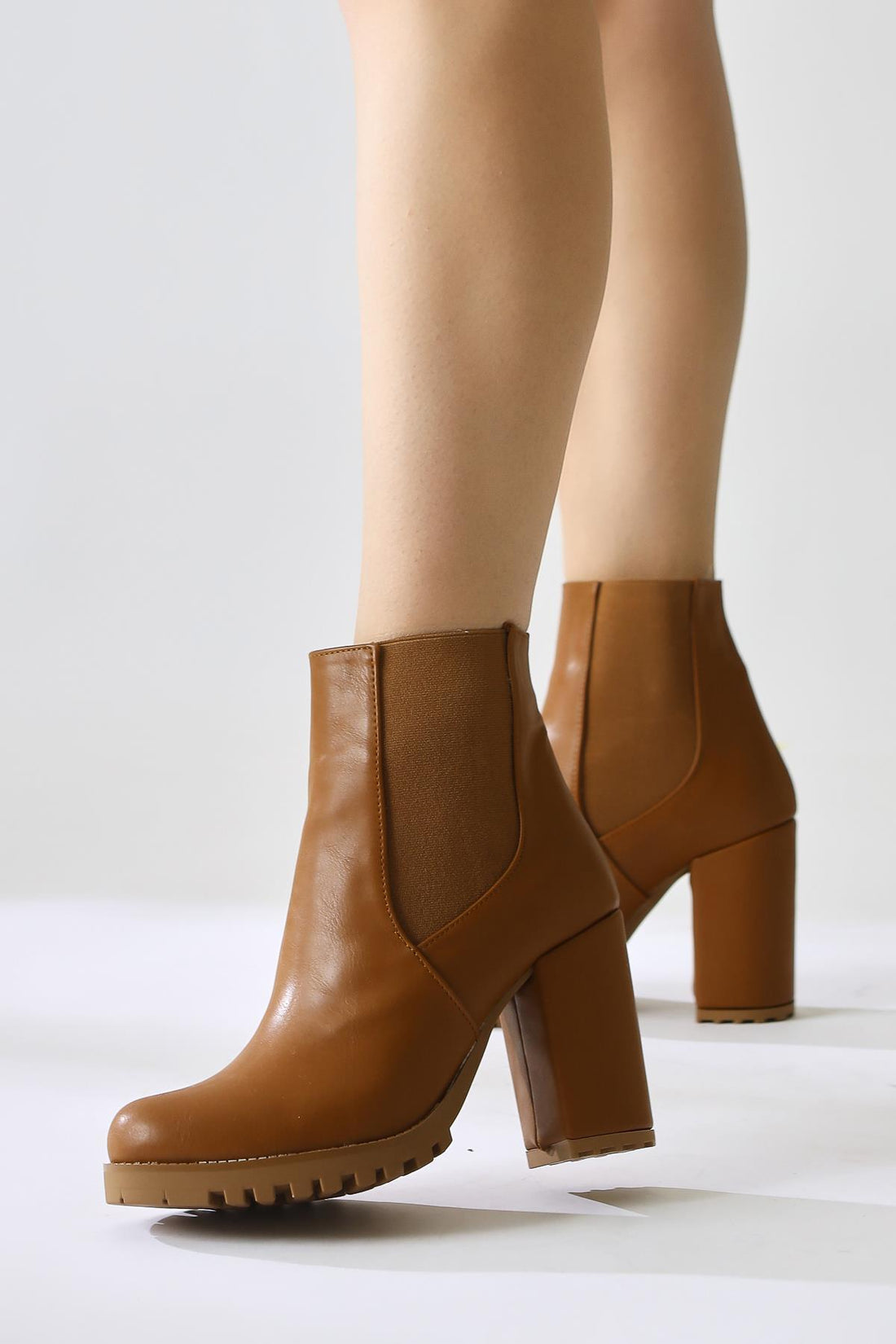 Dorsaf – Cognac Oval-Toe Elasticized Heeled Boot (Women)