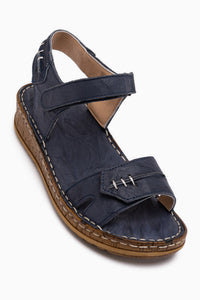 Leone Echtes Leder Marine Damen Sandale