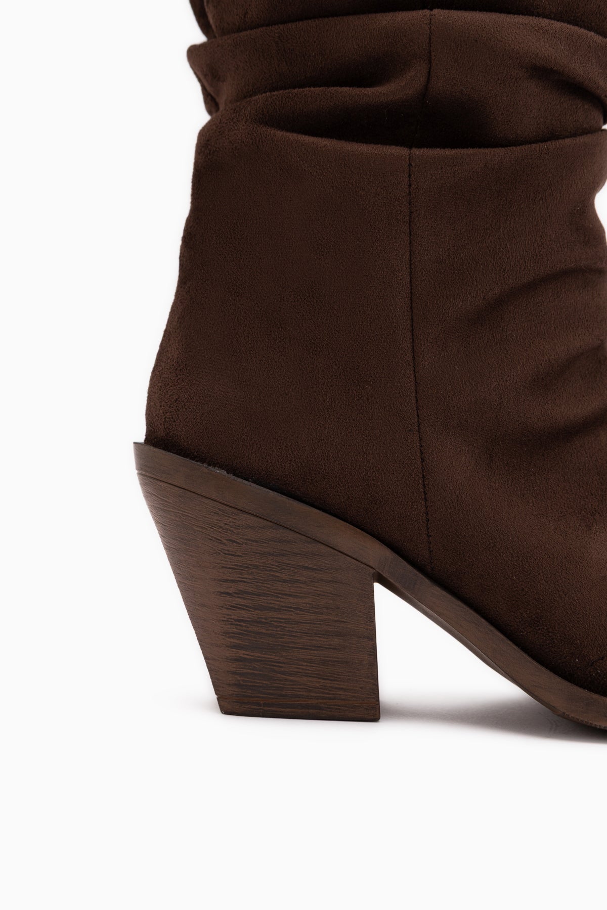 Reba Braun Wildleder Falten Dicke Absatz Damen Lange Cowboy Stiefel