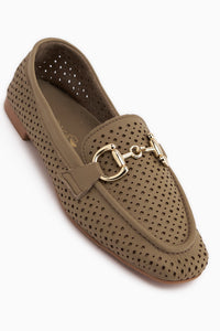 Echtes Leder Rian Khaki Schnalle Damen Ballerinas