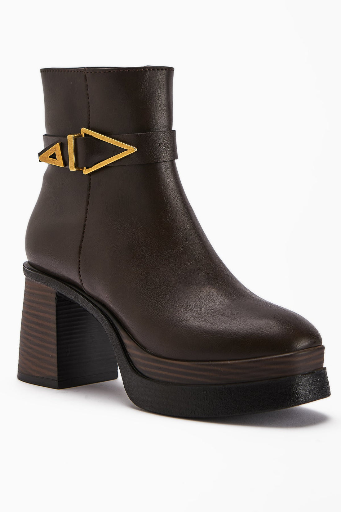 Hilda Coffee Buckle Detail Platform High Heel Women's Boot