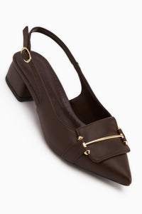 Enja Braun Schnalle Kurz Absatz Damen Schuhe