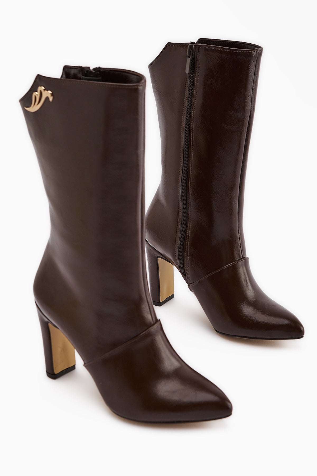 Aria Brown Crocodile Pattern Heeled Women's Boots