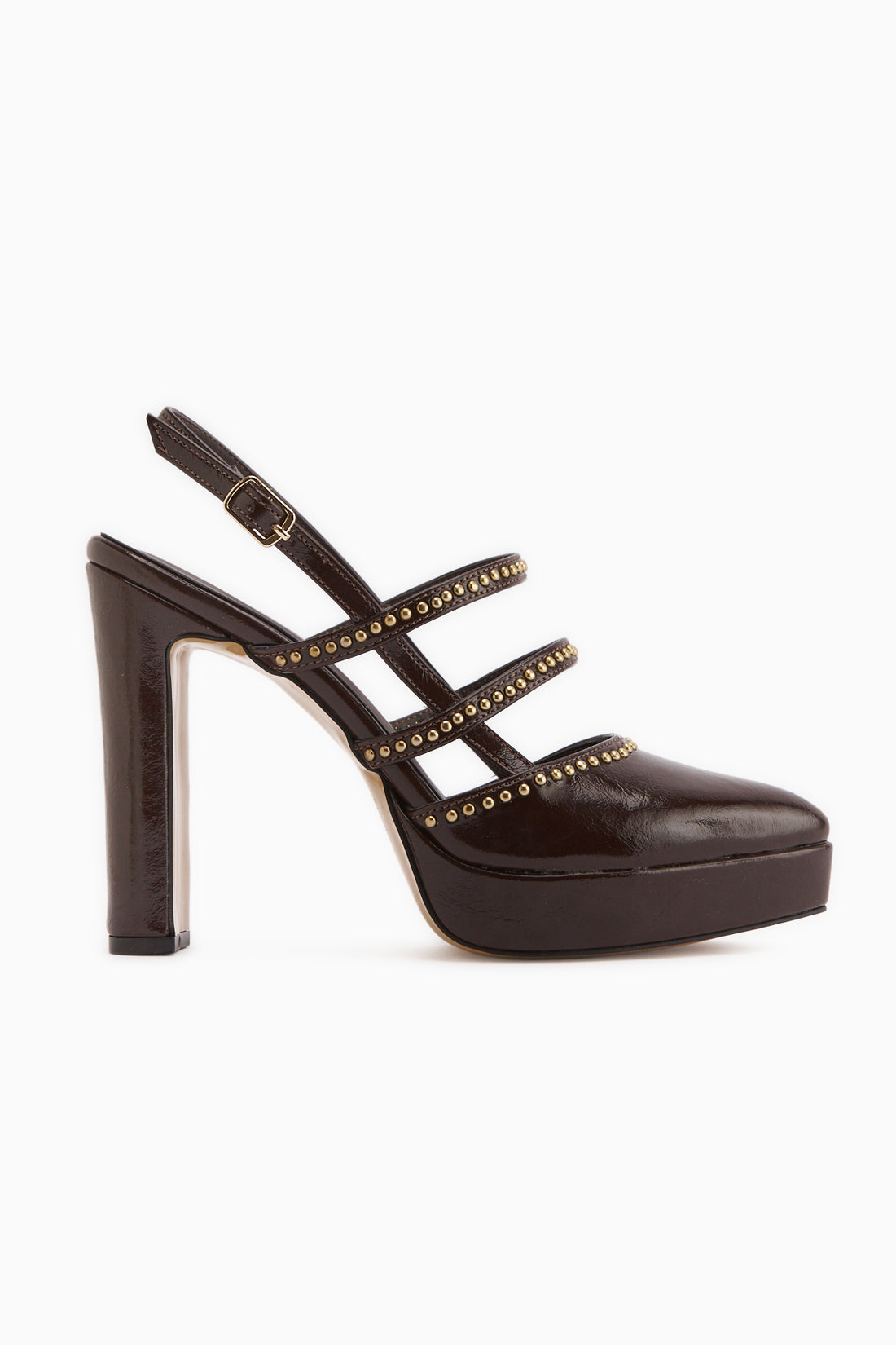 Milea Braun Nieten Damen Plattform Absatzschuhe