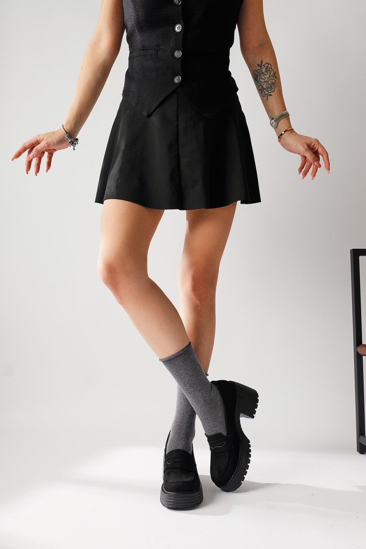 Alinne Black Suede Thick-Soled Platform Loafers