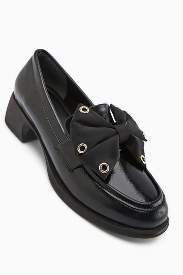 Ivet Black Bow Detailed Heeled Loafer Women's Shoe