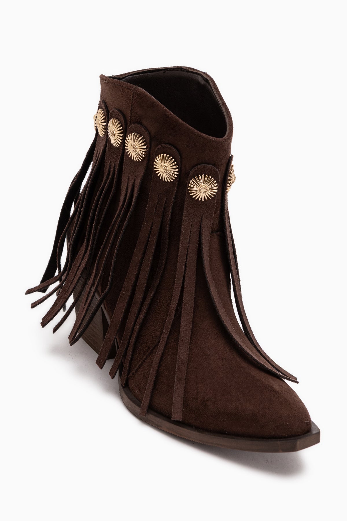 Rodeo Braun Wildleder Fransen Chunky Absatz Damen Western Stiefel