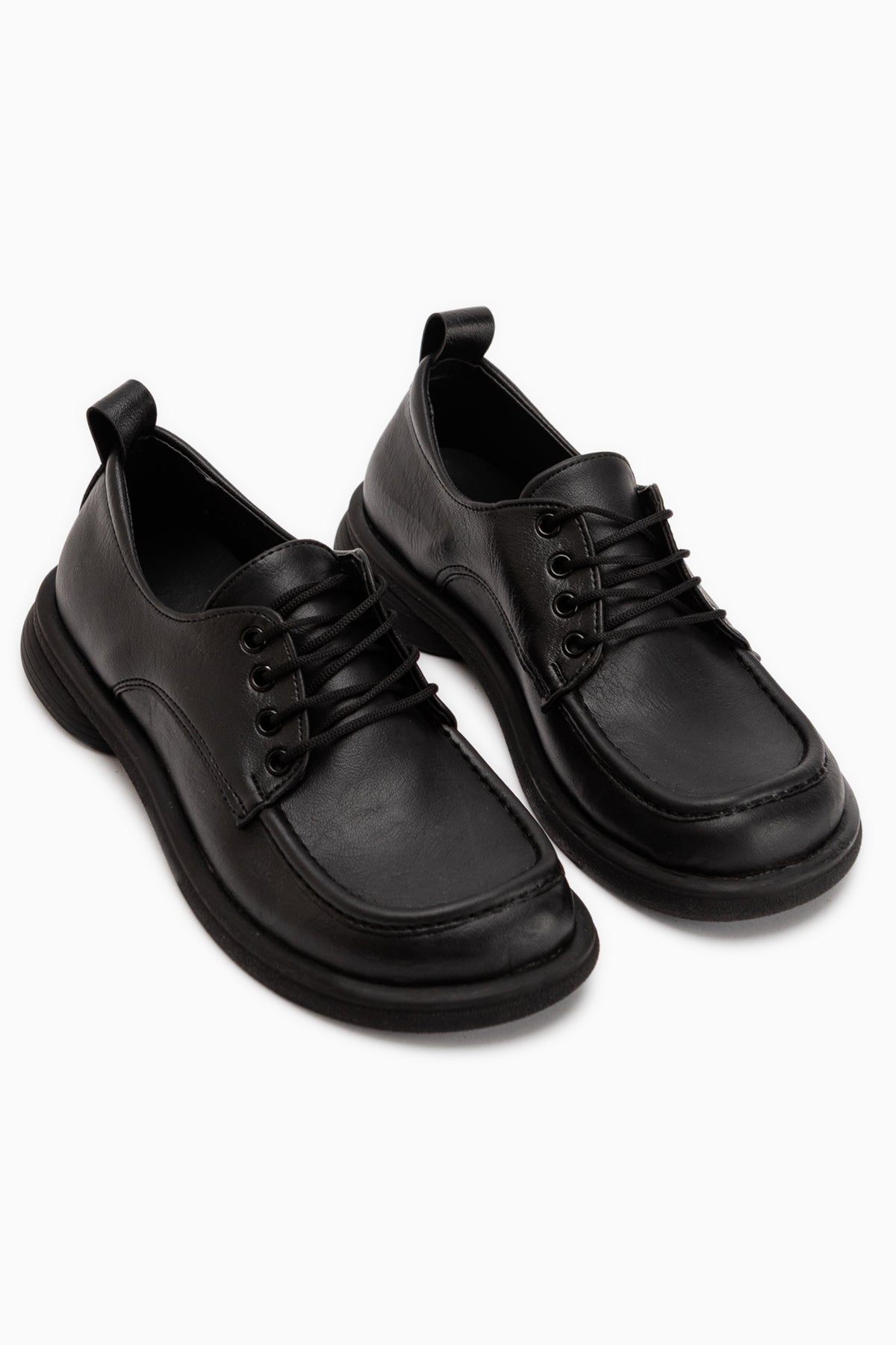 Ria Black Thick Sole Lace-Up Women’s Loafer Shoes