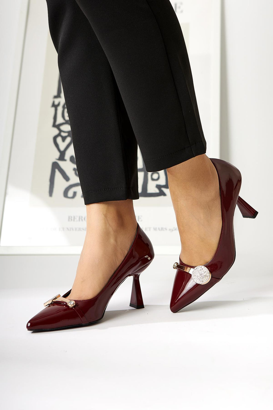 Rafah Burgunder Lackstein Champagner Absatzschuhe Damen