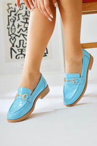 Lise Lott Blue Patent Leather Buckle Detailed Casual Shoes