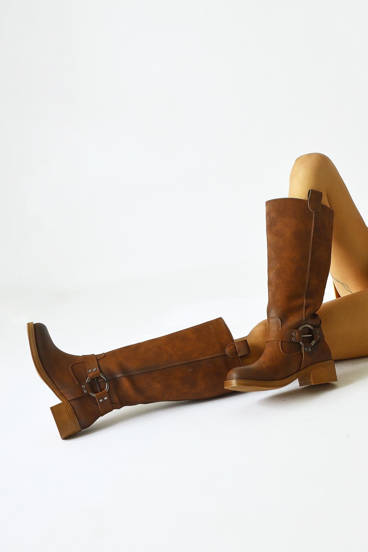 Soleil Tan Belt Detailed Pull-On Boots