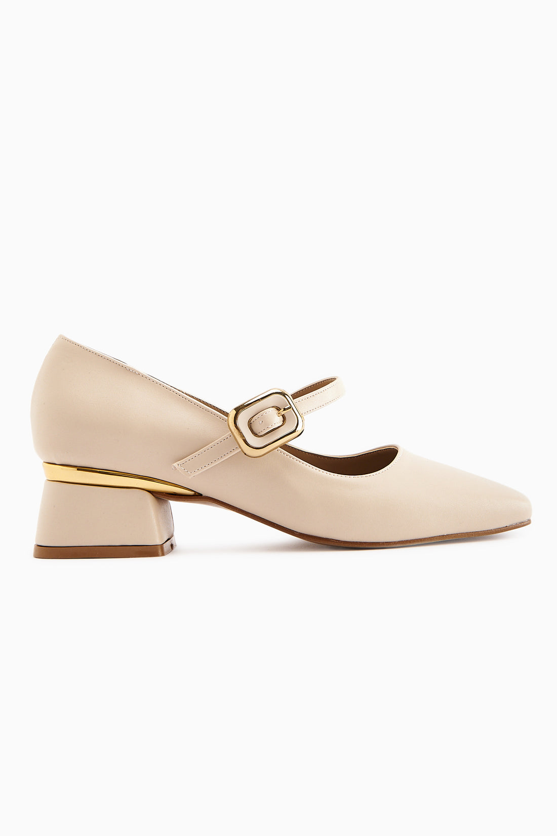 Abby Beige Kastenzehen Schnalle Detail Damen Alltagsschuhe