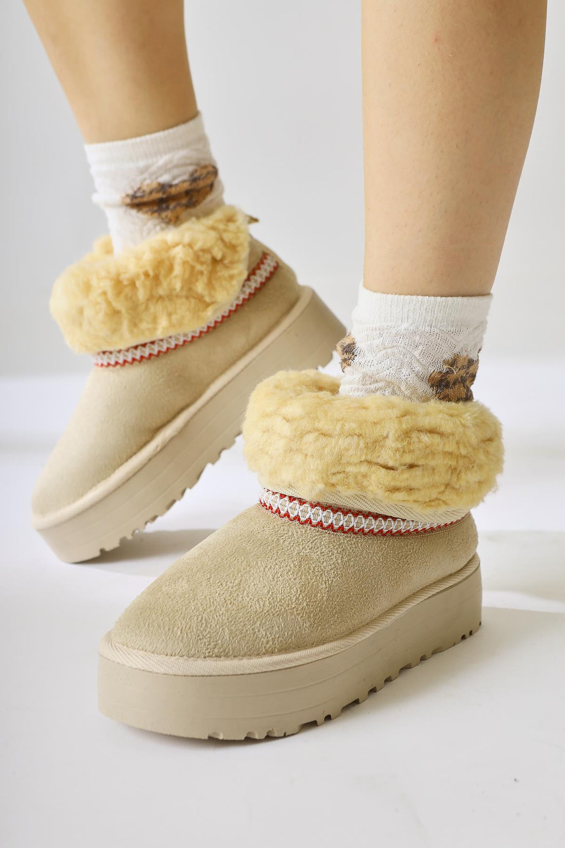 Sin – Beige Suede Foldable-Shaft Fur-Lined Boot (Women)
