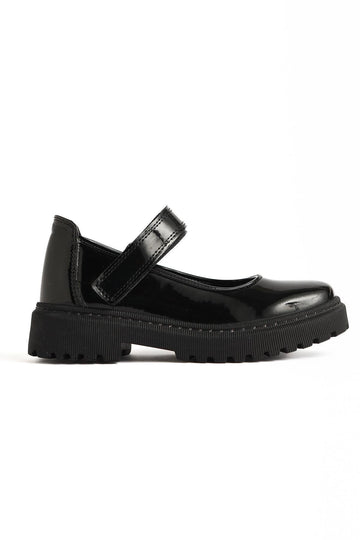 Fiona – Schwarz Lack-Schuh mit Klettverschluss-Detail (Kinder)