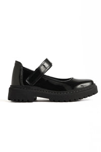 Fiona – Schwarz Lack-Schuh mit Klettverschluss-Detail (Kinder)