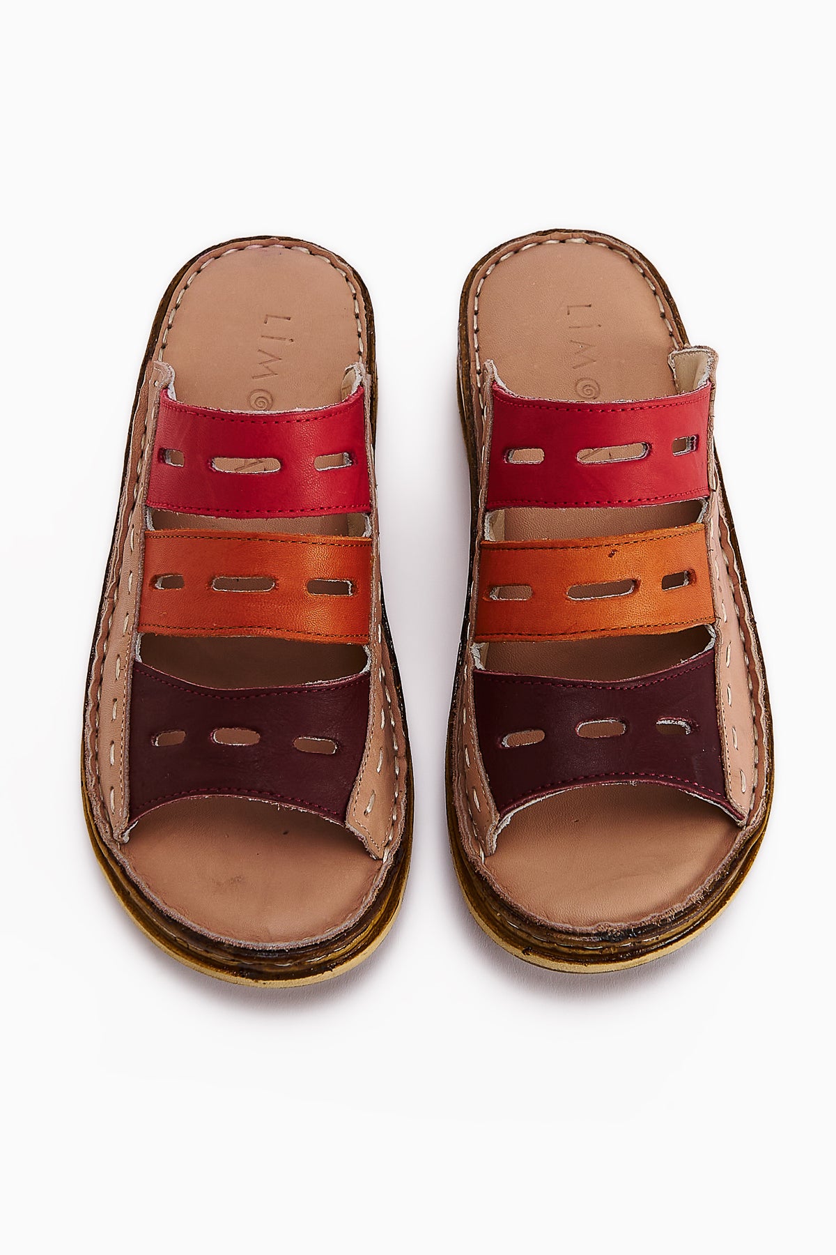 Echtes Leder Joelle Ten Bordeaux Lila Orange Komfort Laser Schnitt Pantoletten